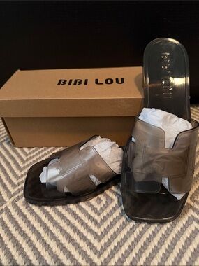 Anthropologie Translucent Smoke Gray Slide Sandals Jelly style